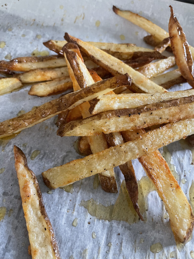 Hand cut baked french fries